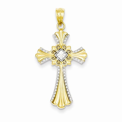 14k Gold Rhodium Diamond-cut Cross pendant, Alluring Pendants for Necklace