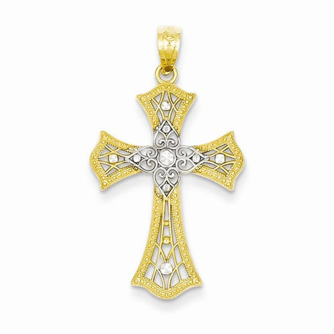 14k Gold Rhodium Diamond-cut Cross pendant, Charm