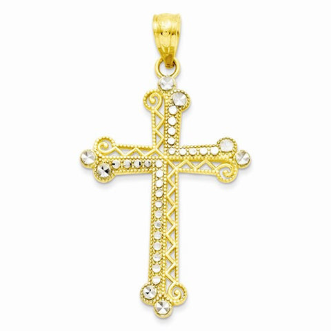 14k Yellow Gold Rhodium Plated Diamond-cut Cross Pendant, Pendants for Necklace