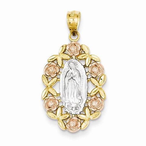14k Gold Two-tone and Rhodium Plated Guadalupe Pendant, Pendants for Necklace