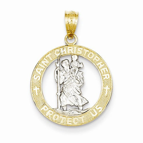 14k Yellow Gold Rhodium Plated St Christopher pendant, Beautiful Pendants for Necklace