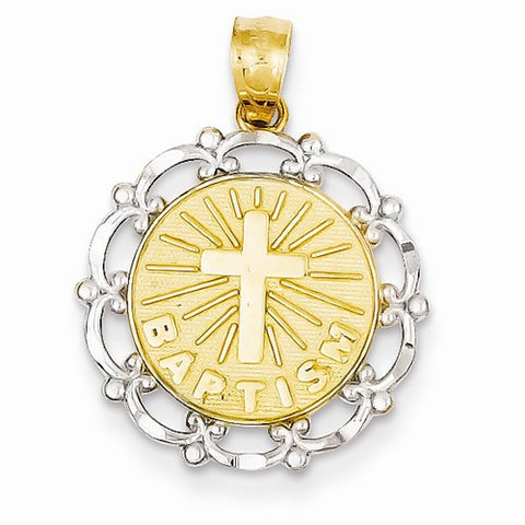 14k Yellow Gold Rhodium Plated Baptism pendant, Fine Pendants for Necklace