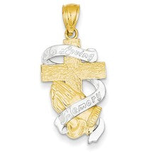 14k Yellow Gold Rhodium Plated In Memory of Cross Pendant Charm hide-image