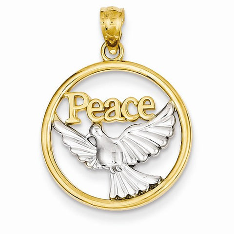14k Yellow Gold Rhodium Plated Polished Peace Dove Pendant, Pendants for Necklace