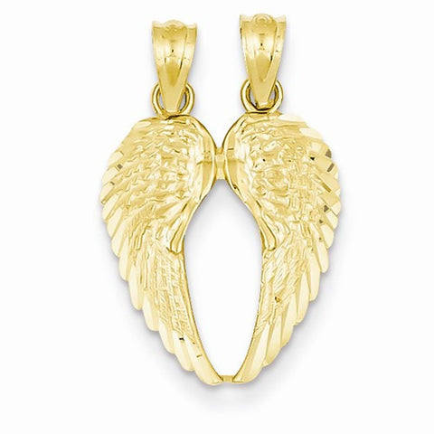 14k Yellow Gold Break Apart Diamond-cut Wings Pendant, Pendants for Necklace