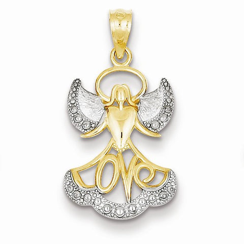 14k Yellow Gold Rhodium Plated Angel w/Love Pendant, Pendants for Necklace