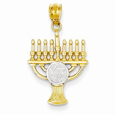14k Yellow Gold Rhodium Plated Menorah Pendant, Pendants for Necklace