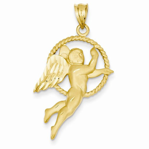14k Gold Satin & Diamond-cut Angel pendant, Charm