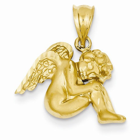 14k Gold Satin & Diamond-cut Angel pendant, Adorable Pendants for Necklace