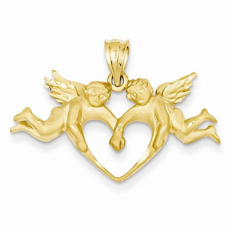 14k Gold Satin Angels Heart Pendant, Pendants for Necklace