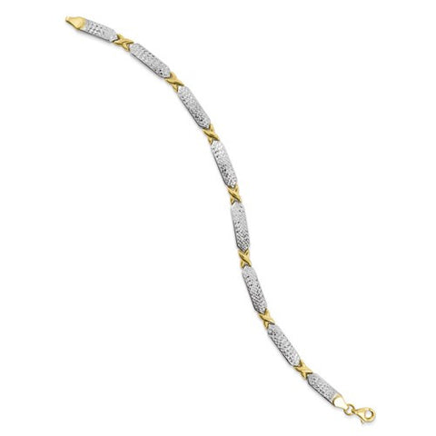 14K White and Yellow Gold Polished Diamond-Cut with X Design Bracelet