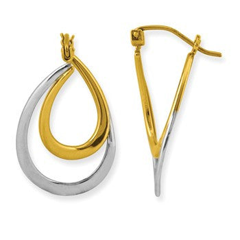 14k Two-Tone Polished Double Oval Flat Hoop Earrings