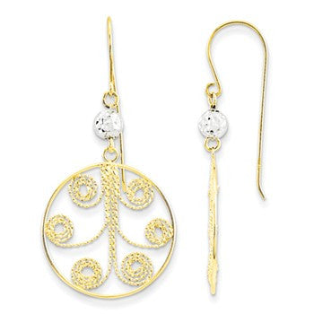 14k Fountain Swirl with Bead Dangle, Jewelry Earrings
