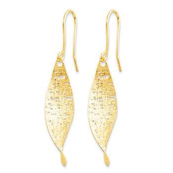 14k Yellow Gold Satin Twist Dangle Shpd. Hook Earrings