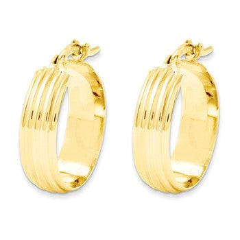 14k Yellow Ribbed Hoop, Jewelry Earrings