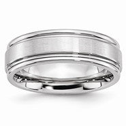 Cobalt Satin and Polished Ridged Edge 7mm Wedding Band
