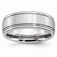 Cobalt Satin and Polished Ridged Edge 8mm Wedding Band