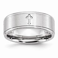 Cobalt Satin and Polished Ridged Edge 8mm Wedding Band