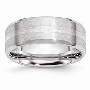 Cobalt with Sterling Silver Inlay Polished & Satin Beveled Edge 8mm Wedding Band