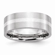 Cobalt with Sterling Silver Inlay Satin 8mm Flat Wedding Band