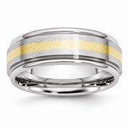 Cobalt with 14k Gold Inlay Satin and Polished 8mm Wedding Band