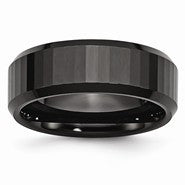 Ceramic Beveled Edge, Black Faceted 8mm Polished Wedding Band