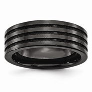 Ceramic Tapered Black Grooved 8mm Polished Wedding Band