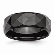 Ceramic Faceted Black 8mm Polished Beveled Edge Wedding Band