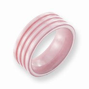 Ceramic Pink Grooved 8mm Polished Wedding Band