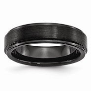Black Ceramic Ridged Edge 6mm Brushed and Polished Wedding Band