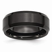 Ceramic Black 8mm Beveled Edge Brushed and Polished Wedding Band