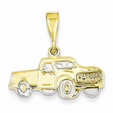 14k Gold & Rhodium Pick-up Truck Pendant, Pendants for Necklace