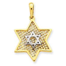 14k Gold & Rhodium Solid Polished Meshed Star of David Charm hide-image