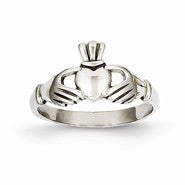 14k White Gold Polished Claddagh Ring