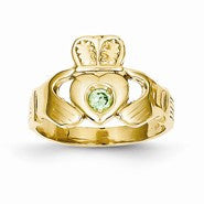 14k Yellow Gold Green Synthetic Claddagh Ring