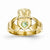 14k Yellow Gold Green Synthetic Claddagh Ring