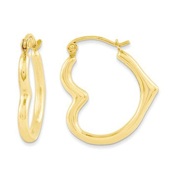 14k Yellow Gold Polished Heart Design Hoop Earring, Jewelry Earrings