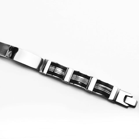 Stainless Steel Polished Black Rubber Id Bracelet