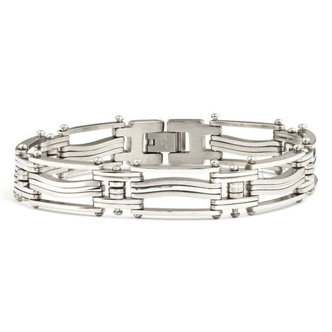Stainless Steel Brushed Polished Wavy Sq Link Bracelet