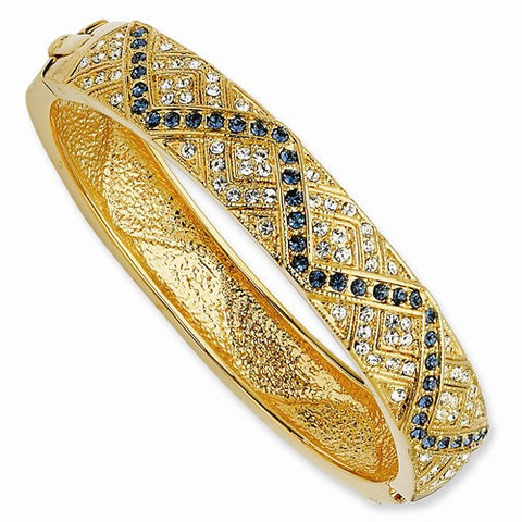 Gold Plated Swarovski Crystal Smokey Blue Zig Zag Bangle Bracelet