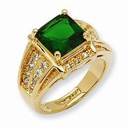 Gold-plated Swarovski Crystal Green Princess-cut Ring