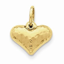 14k Gold Hollow Polished Hammered Small Puffed Heart Charm hide-image