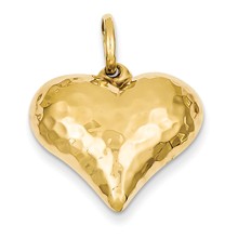 14k Gold Hollow Polished Hammered Medium Puffed Heart Charm hide-image