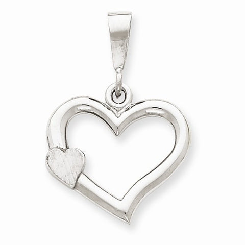 14k White Gold Solid Satin Polished Fancy Heart Pendant, Pendants for Necklace