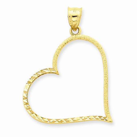 14k Gold Solid Satin Diamond-cut Large Reversible Heart Pendant, Pendants for Necklace
