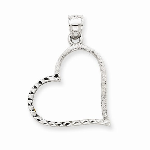 14k White Gold Solid Satin Diamond-cut Small Reversible Heart Pendant, Pendants for Necklace