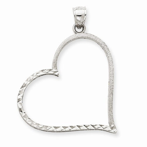 14k White Gold Solid Diamond-cut Large Reversible Heart Pendant, Pendants for Necklace