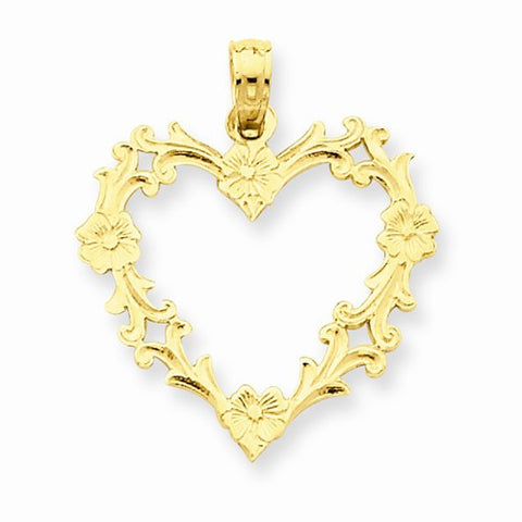 14k Gold Small Floral Heart Pendant, Pendants for Necklace