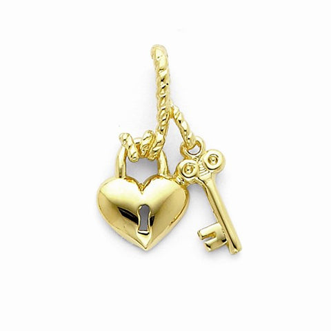 14k Gold Polished Heart & Key Slide Pendant, Pendants for Necklace