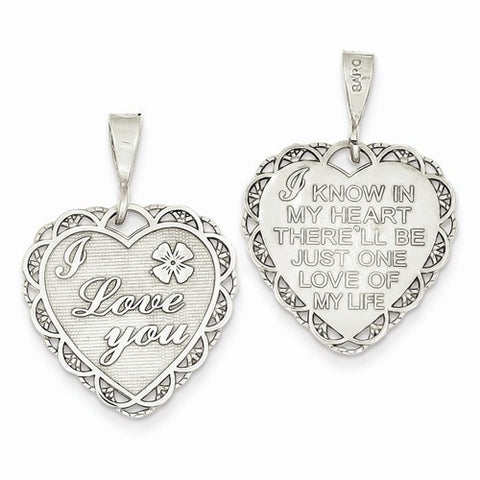 14k White Gold Polished Reversible I Love You Heart Pendant, Pendants for Necklace